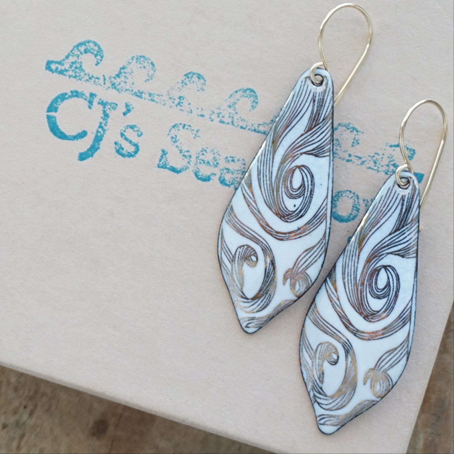 Gold Swirl on White Enamel Moroccan Earrings