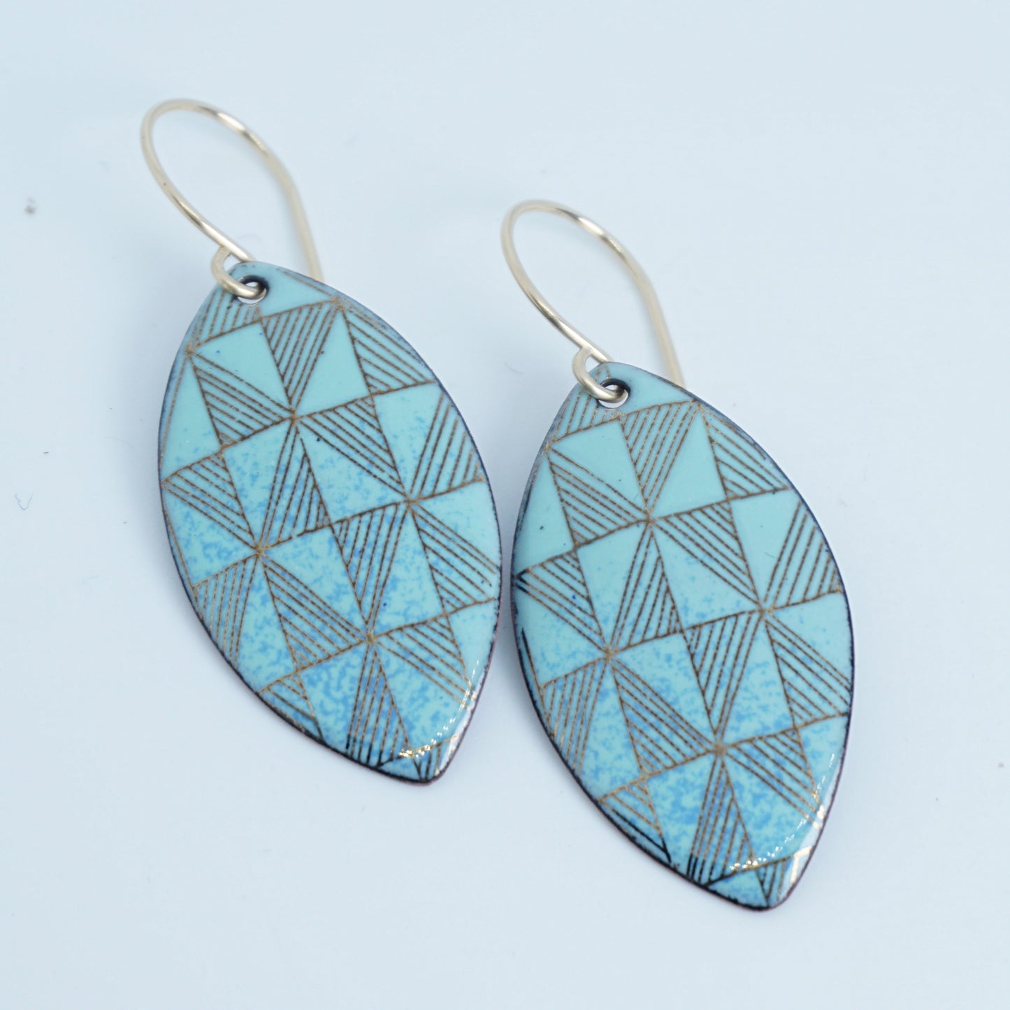 Gold Windmill on Seafoam Green Enamel Marquis Earrings