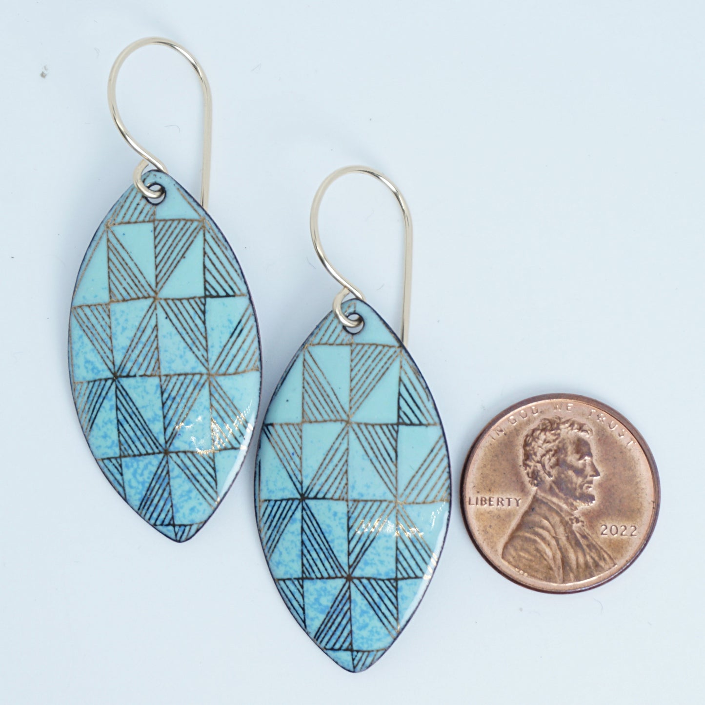 Gold Windmill on Seafoam Green Enamel Marquis Earrings