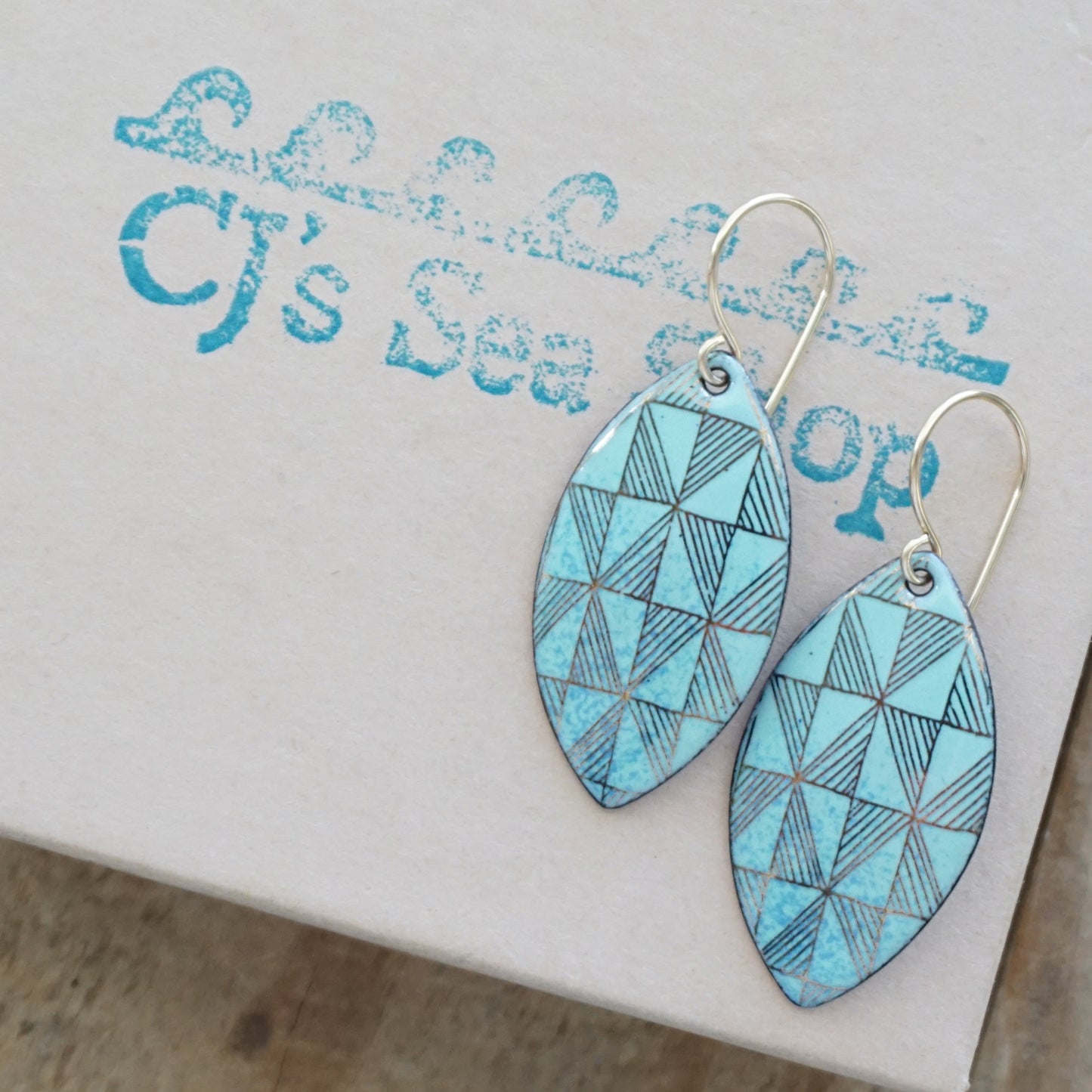 Gold Windmill on Seafoam Green Enamel Marquis Earrings