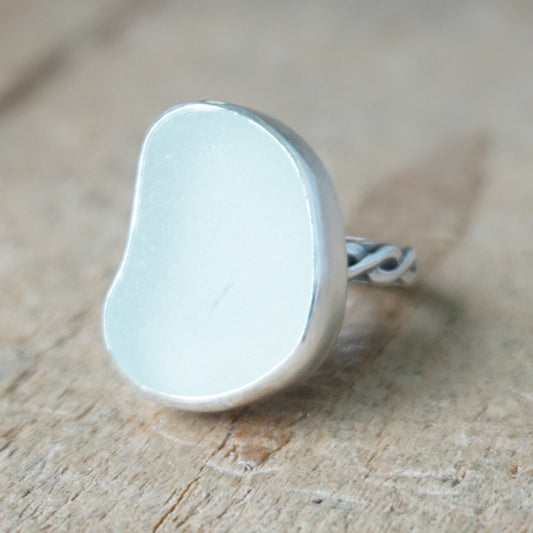 Size 7 1/2 Clear Sea Glass Statement Ring