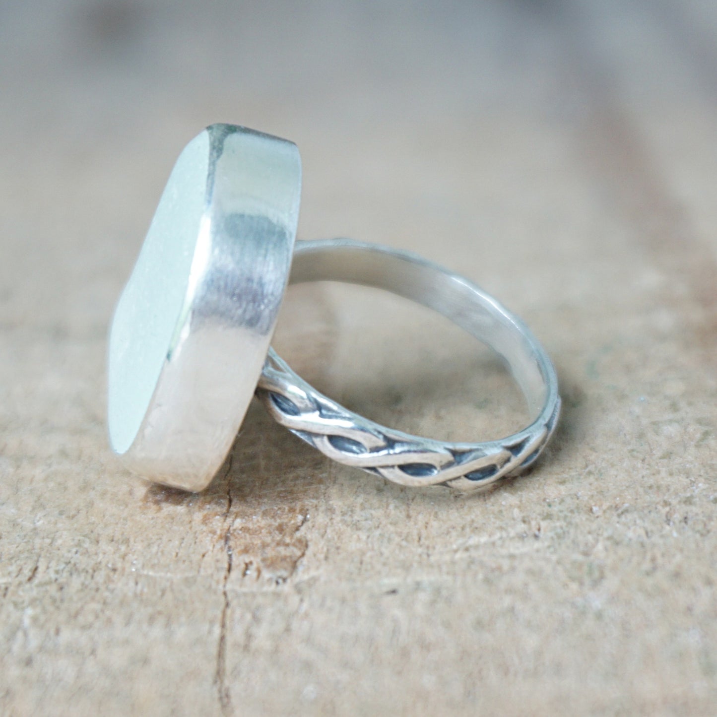 Size 7 1/2 Clear Sea Glass Statement Ring