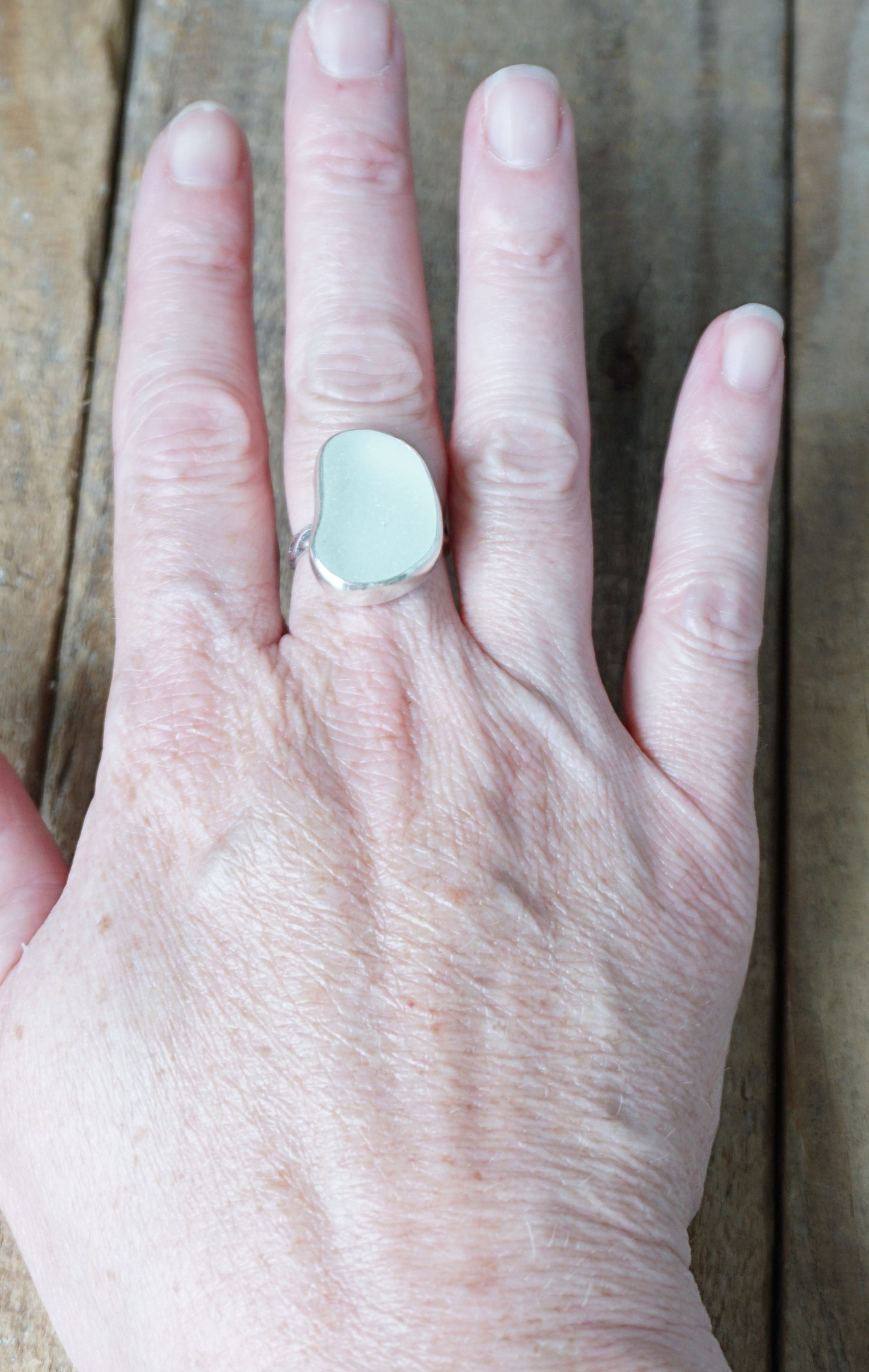 Size 7 1/2 Clear Sea Glass Statement Ring