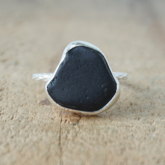 Size 9 1/2 Black Sea Glass Stacking Ring