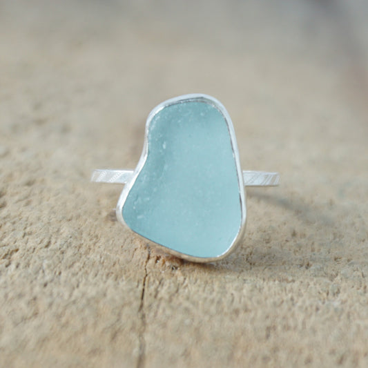 Size 8 Soft Aqua Blue Sea Glass Stacking Ring