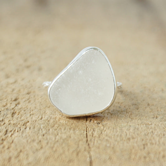 Size 6 1/2 Clear Sea Glass Stacking Ring