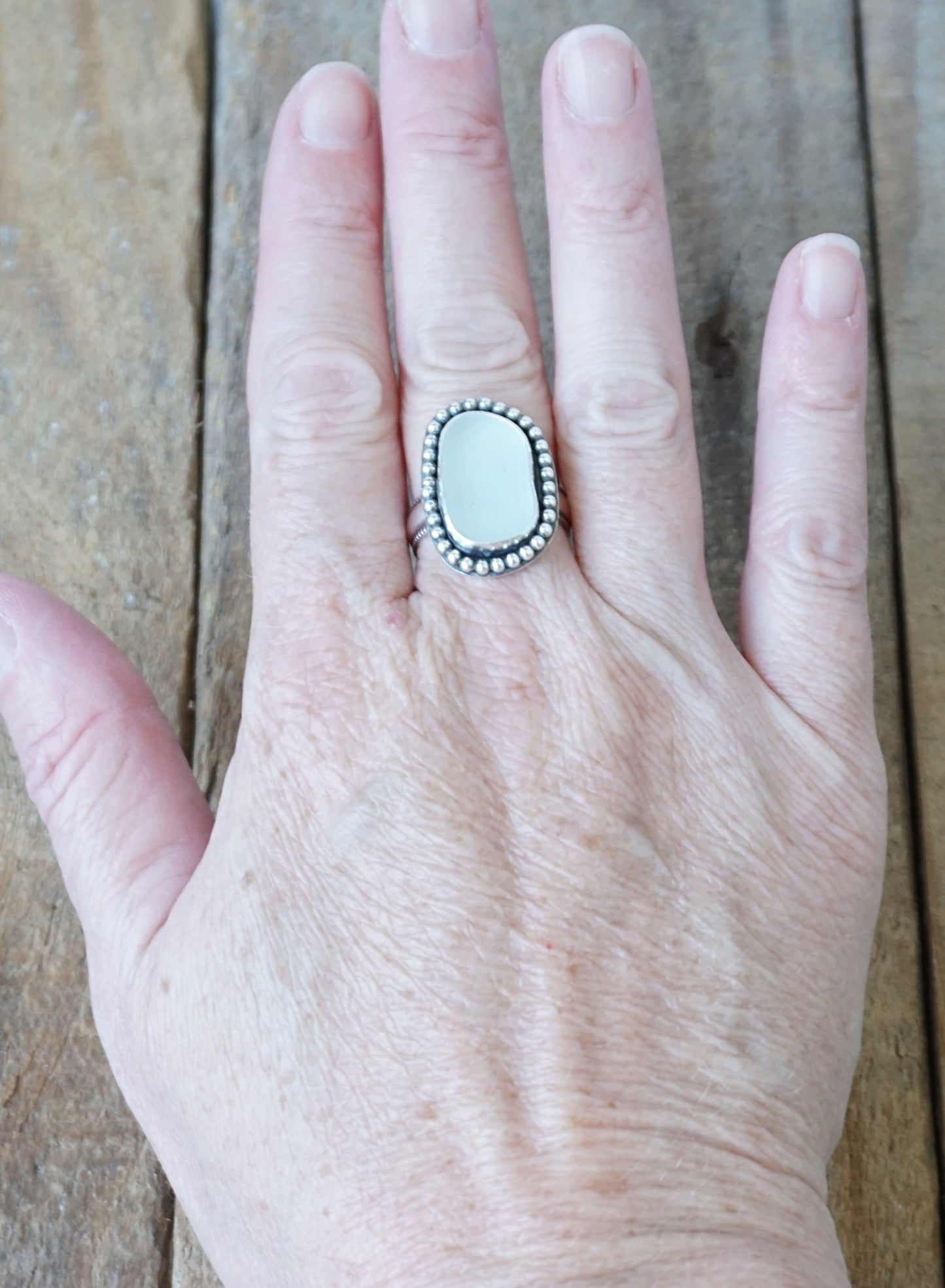 Size 8 1/2 Light Lavender Sea Glass Statement Ring