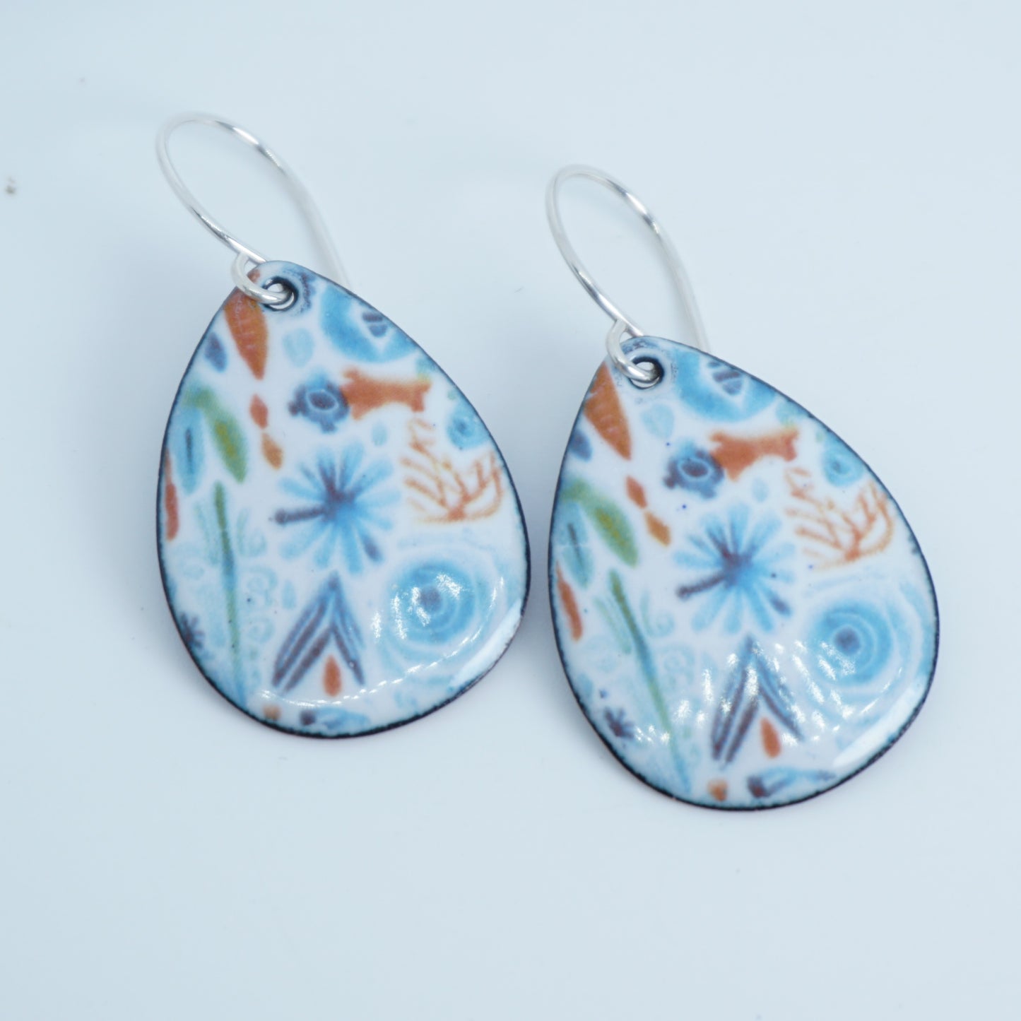 Retro Polynesian Print Enamel Teardrop Earrings