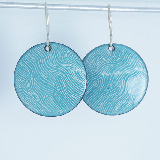 White Line Accents on Green Enamel Disc Earrings