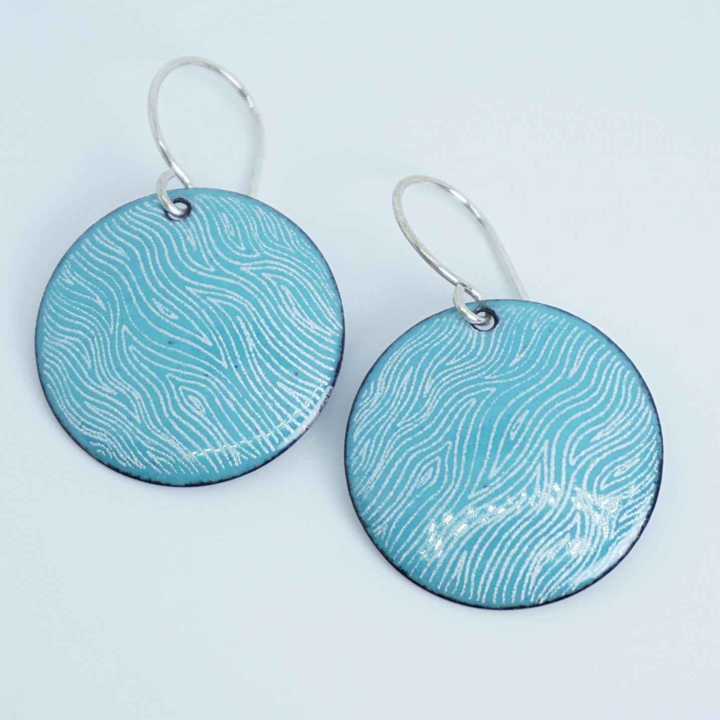 White Line Accents on Green Enamel Disc Earrings