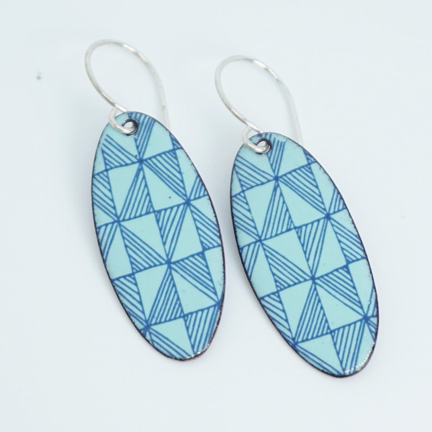 Blue Windmill on Seafoam Green Enamel Oval Earrings