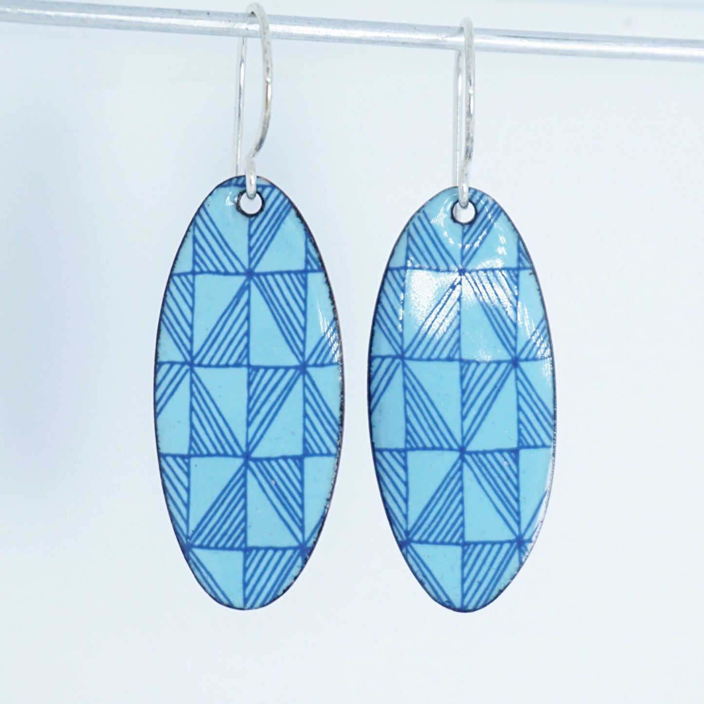 Blue Windmill on Light Blue Enamel Oval Earrings