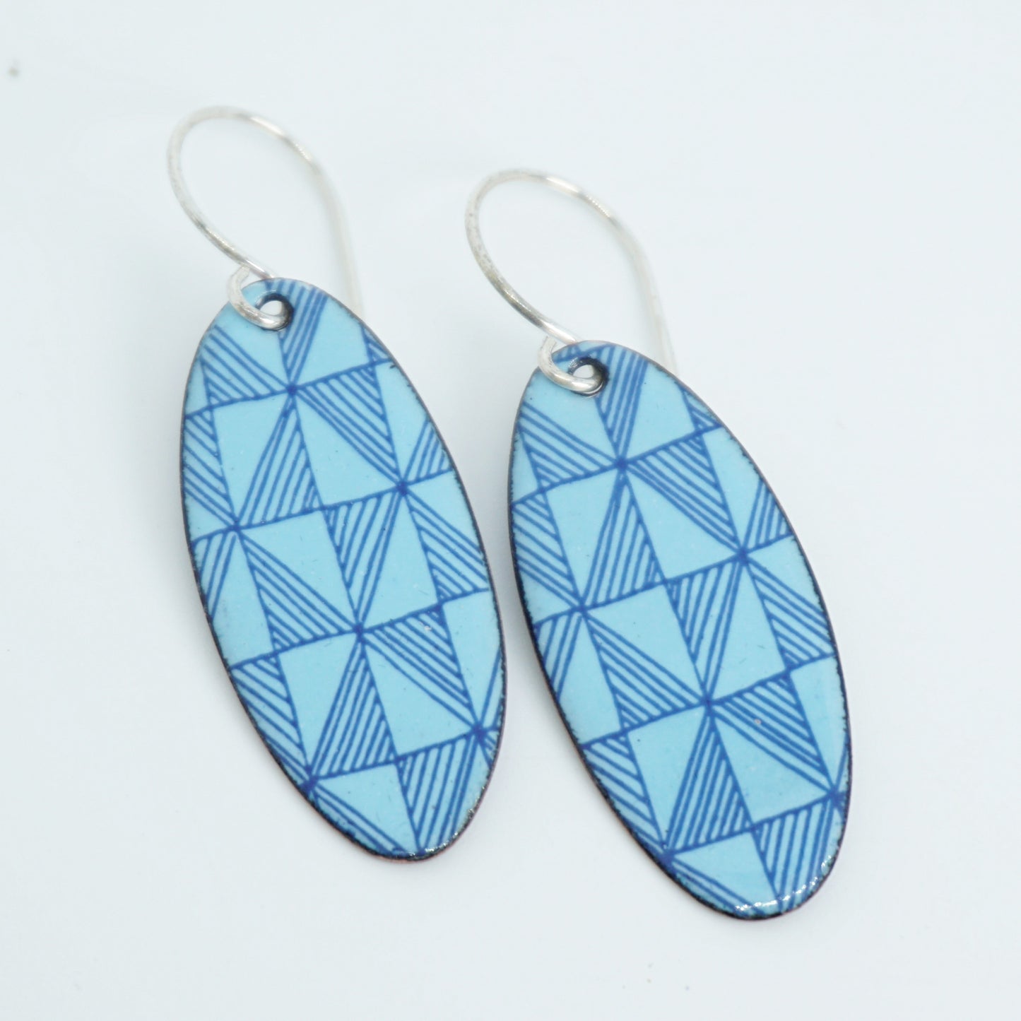 Blue Windmill on Light Blue Enamel Oval Earrings