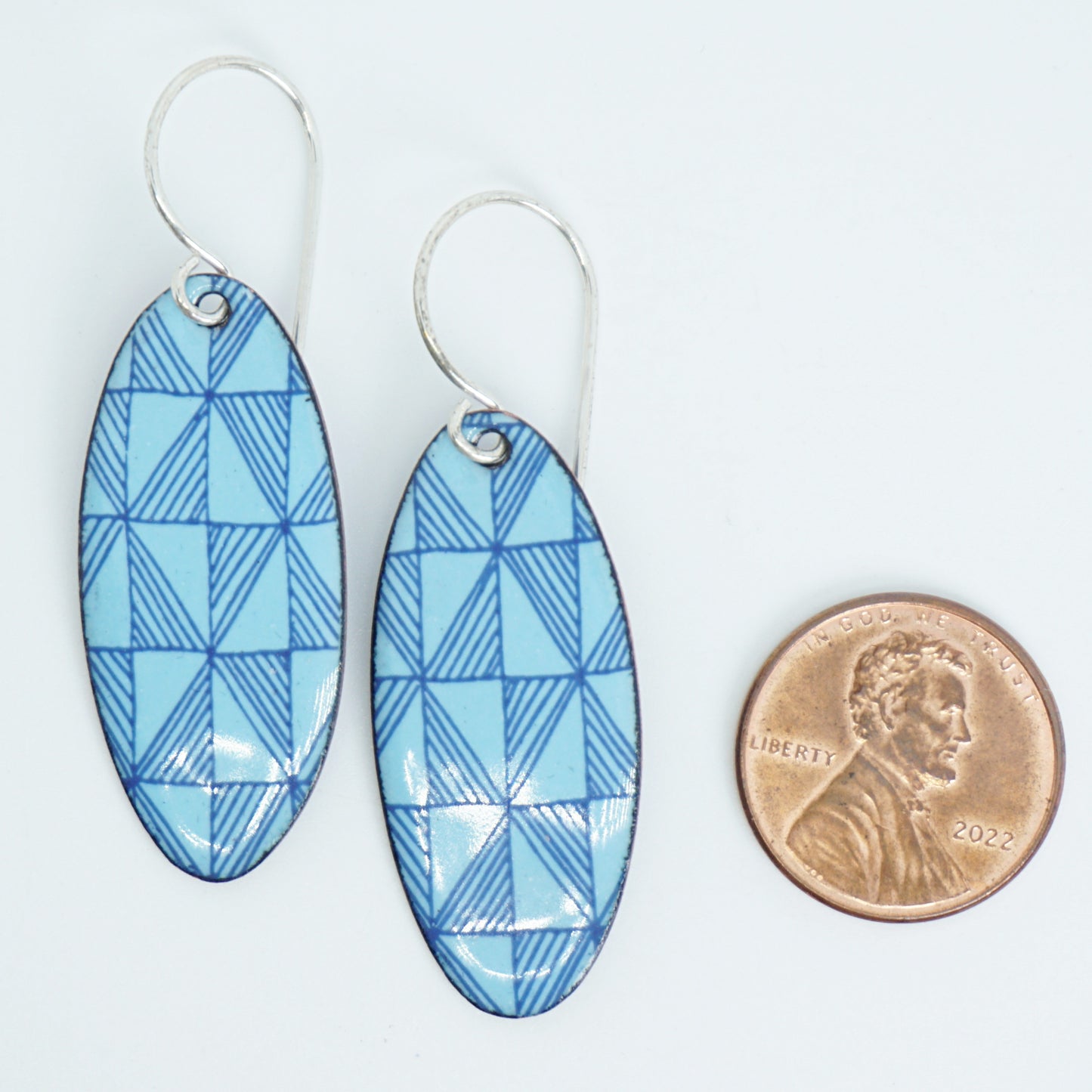 Blue Windmill on Light Blue Enamel Oval Earrings