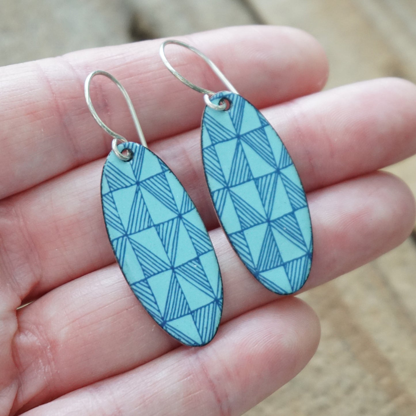 Blue Windmill on Light Blue Enamel Oval Earrings