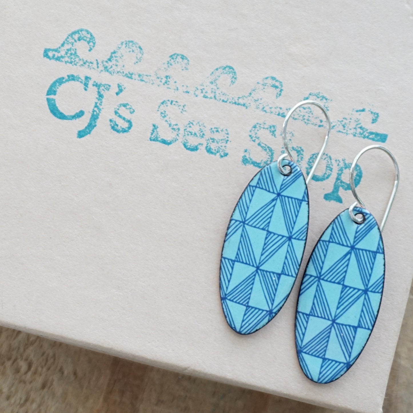 Blue Windmill on Light Blue Enamel Oval Earrings