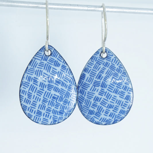 Blue Accents on Light Periwinkle Enamel Teardrop Earrings