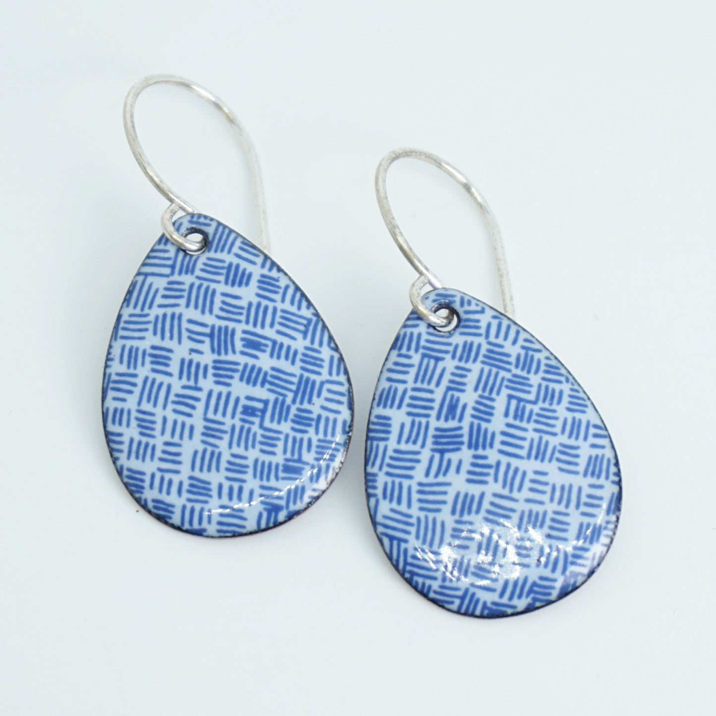 Blue Accents on Light Periwinkle Enamel Teardrop Earrings