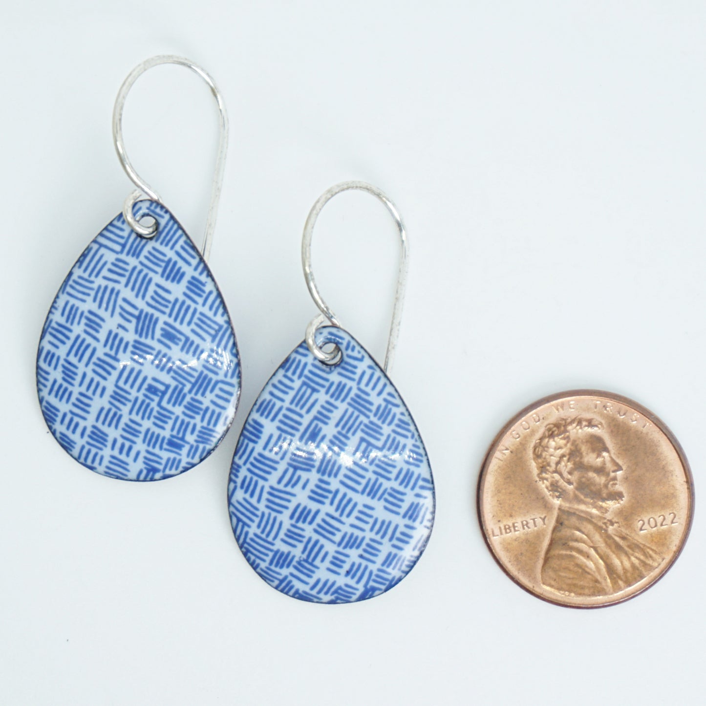 Blue Accents on Light Periwinkle Enamel Teardrop Earrings