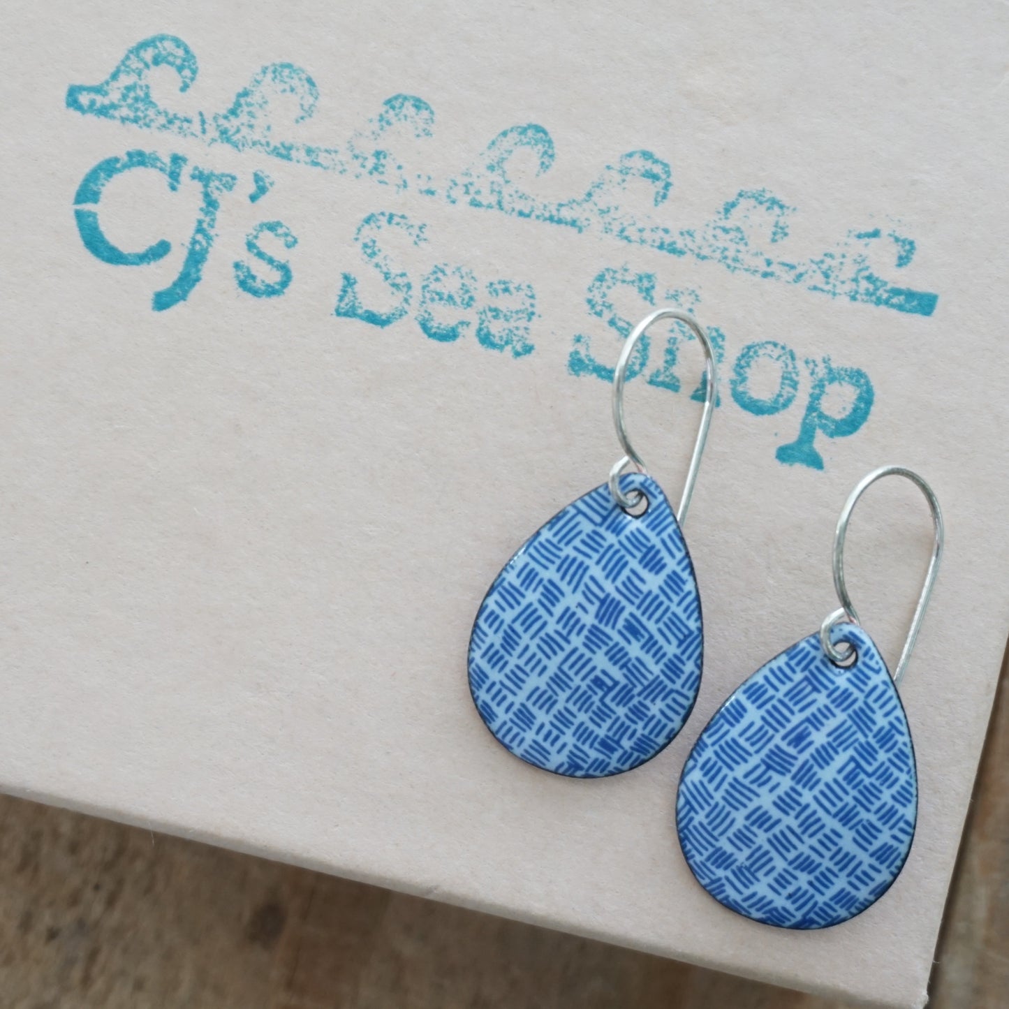 Blue Accents on Light Periwinkle Enamel Teardrop Earrings