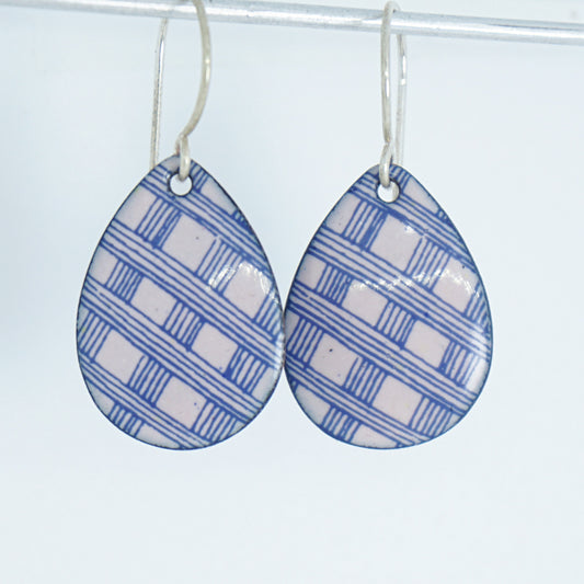 Blue Accents on Pink Enamel Teardrop Earrings