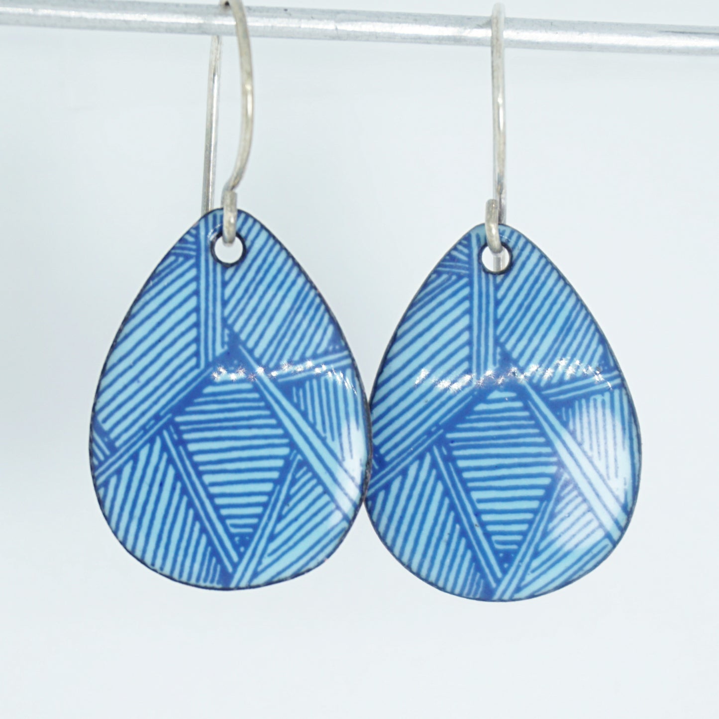 Blue Accents on Light Blue Enamel Teardrop Earrings