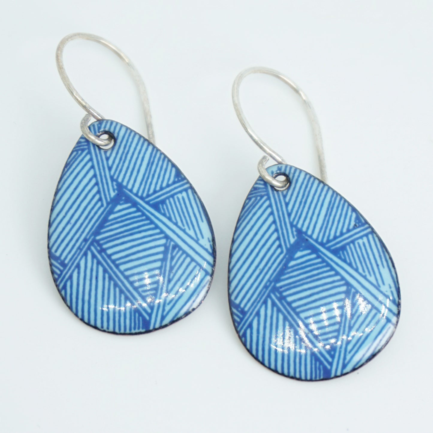 Blue Accents on Light Blue Enamel Teardrop Earrings