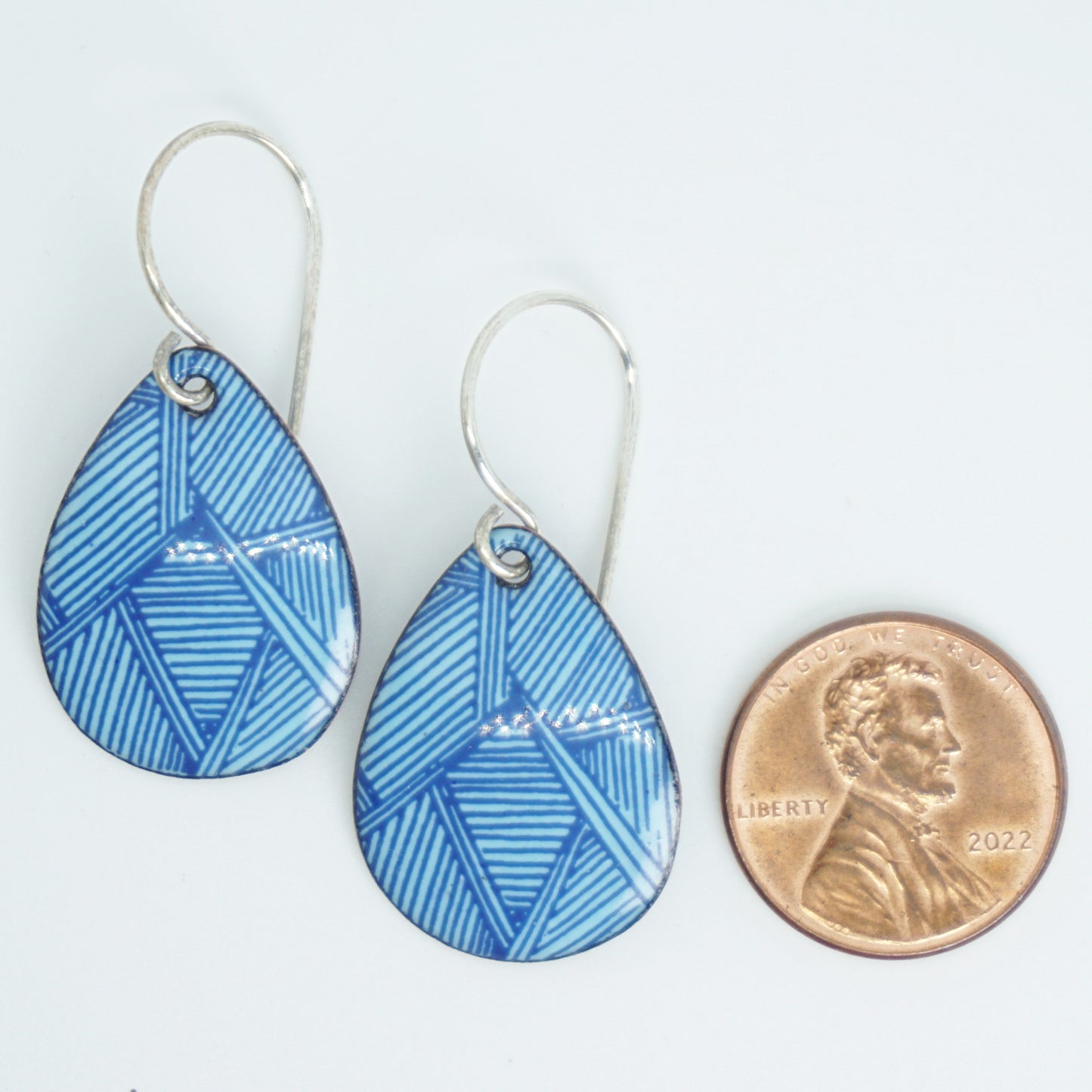Blue Accents on Light Blue Enamel Teardrop Earrings