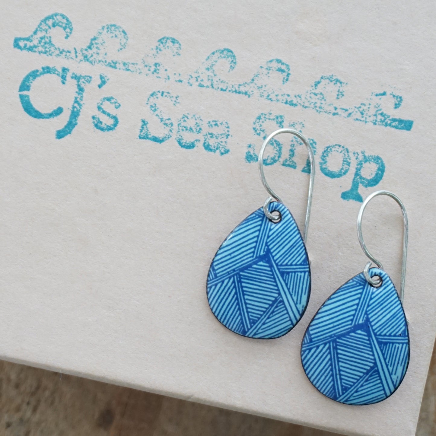 Blue Accents on Light Blue Enamel Teardrop Earrings