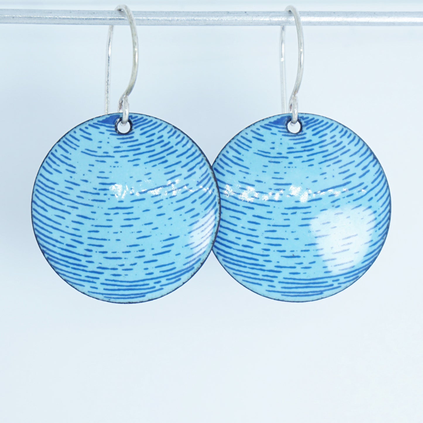Blue Accents on Light Blue Enamel Disc Earrings
