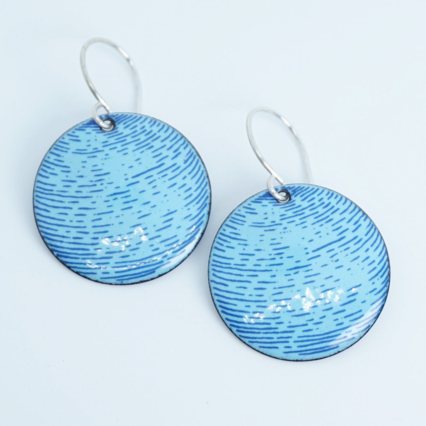 Blue Accents on Light Blue Enamel Disc Earrings