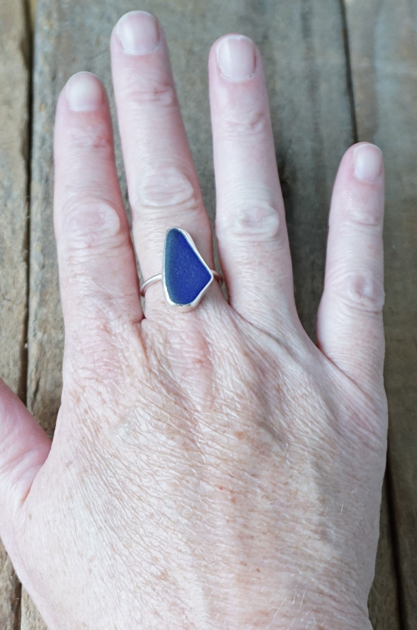 Size 8 1/2 Cobalt Blue Sea Glass Stacking Ring
