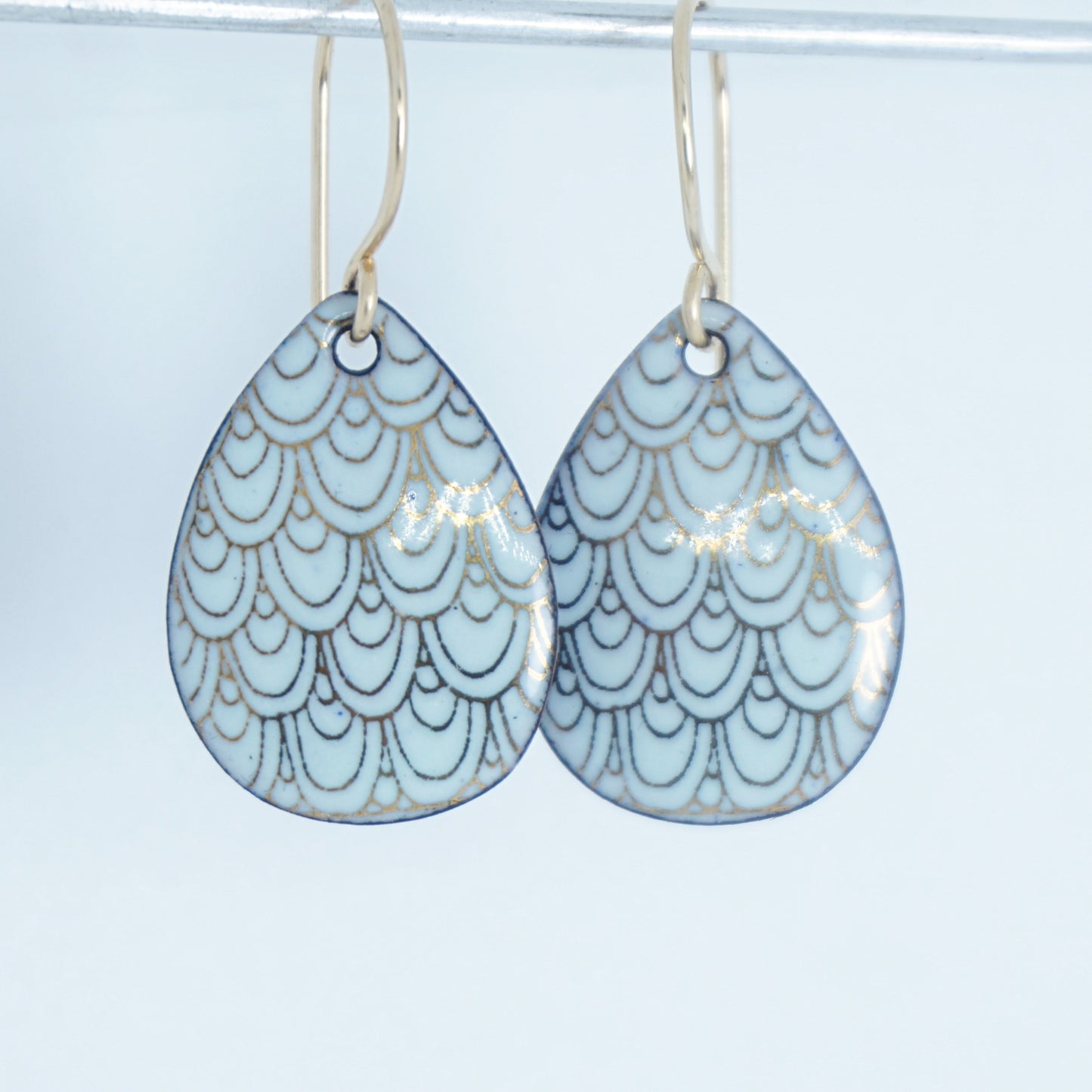 Gold Mermaid Scales on Light Seafoam Green Enamel Earrings
