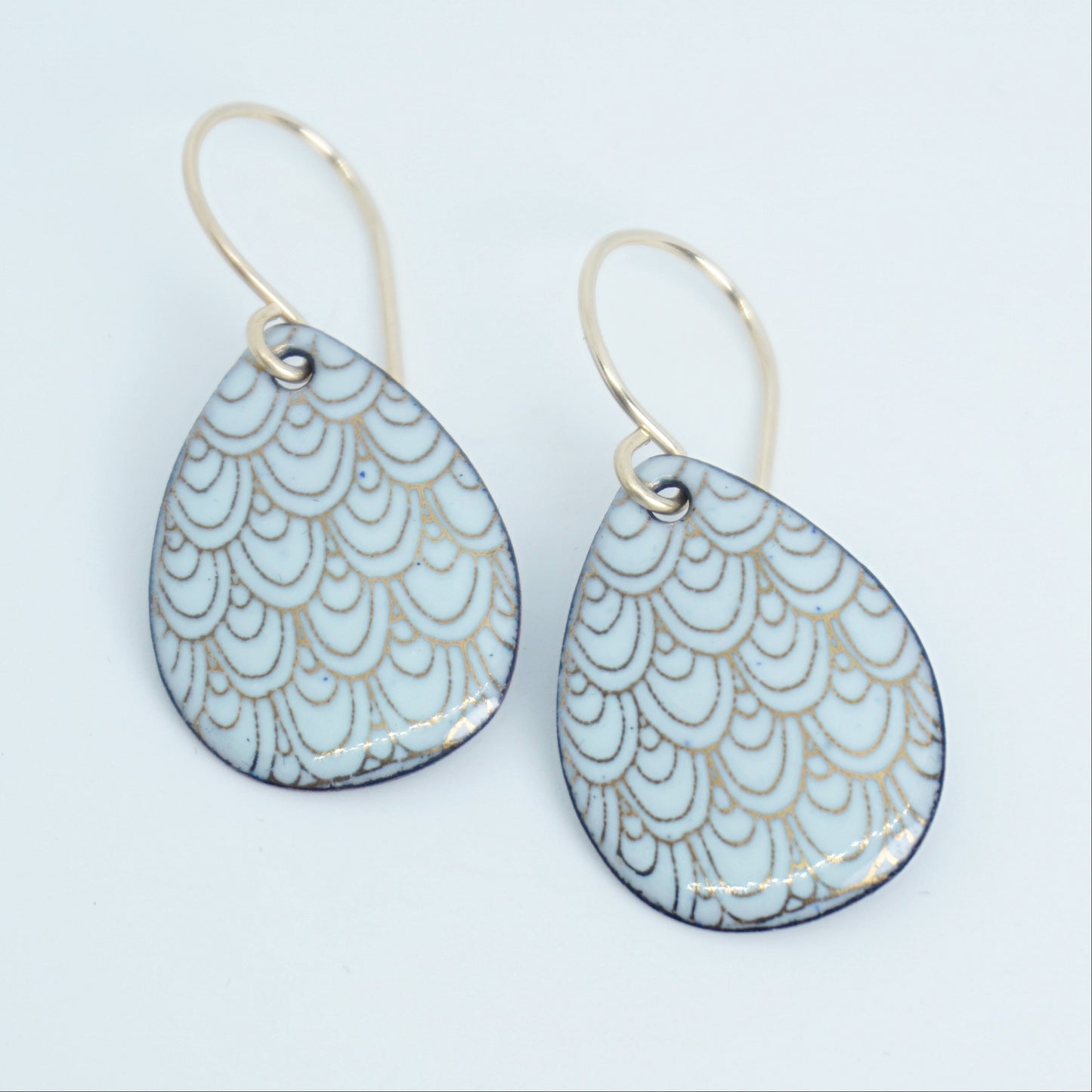 Gold Mermaid Scales on Light Seafoam Green Enamel Earrings