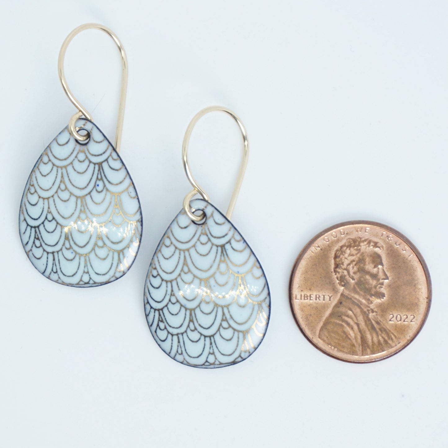 Gold Mermaid Scales on Light Seafoam Green Enamel Earrings