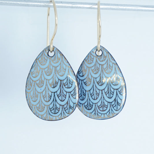 Gold Mermaid Scales on Light Blue Enamel Earrings