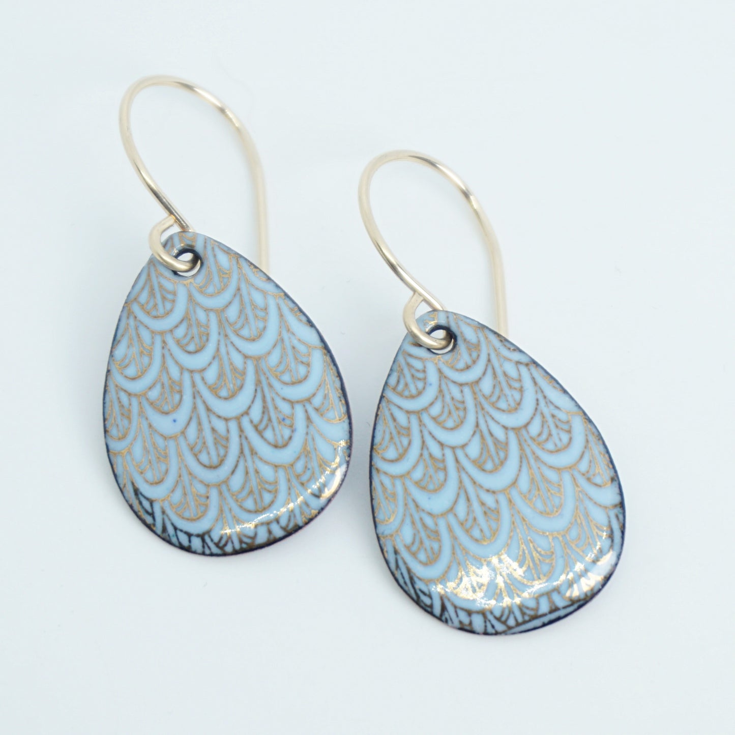 Gold Mermaid Scales on Light Blue Enamel Earrings