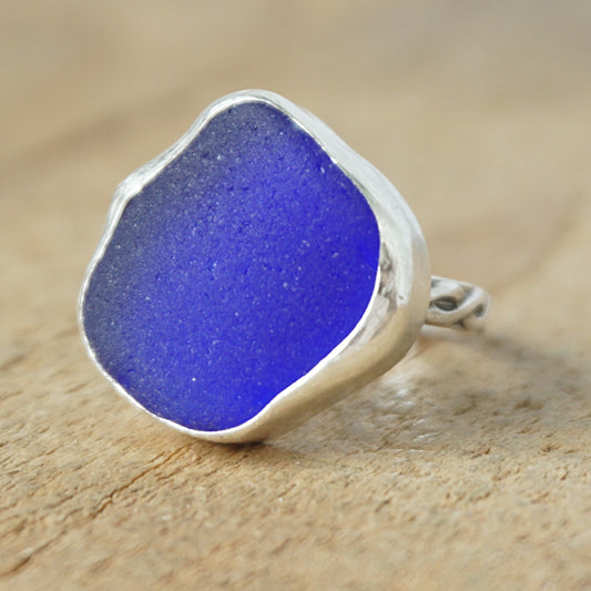 Size 8 Cobalt Blue Sea Glass Statement Ring