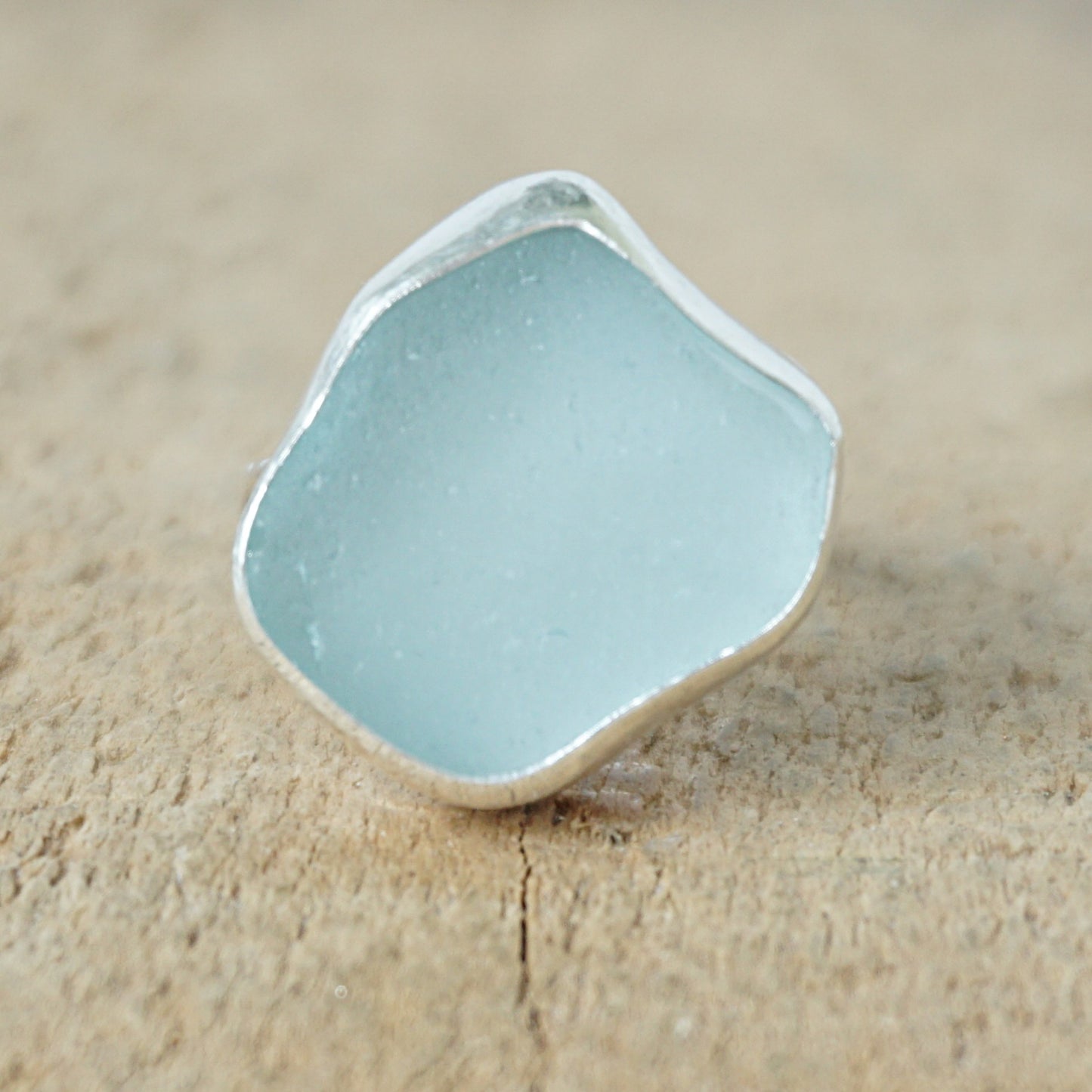 Size 6 1/2 Soft Aqua Blue Sea Glass Statement Ring