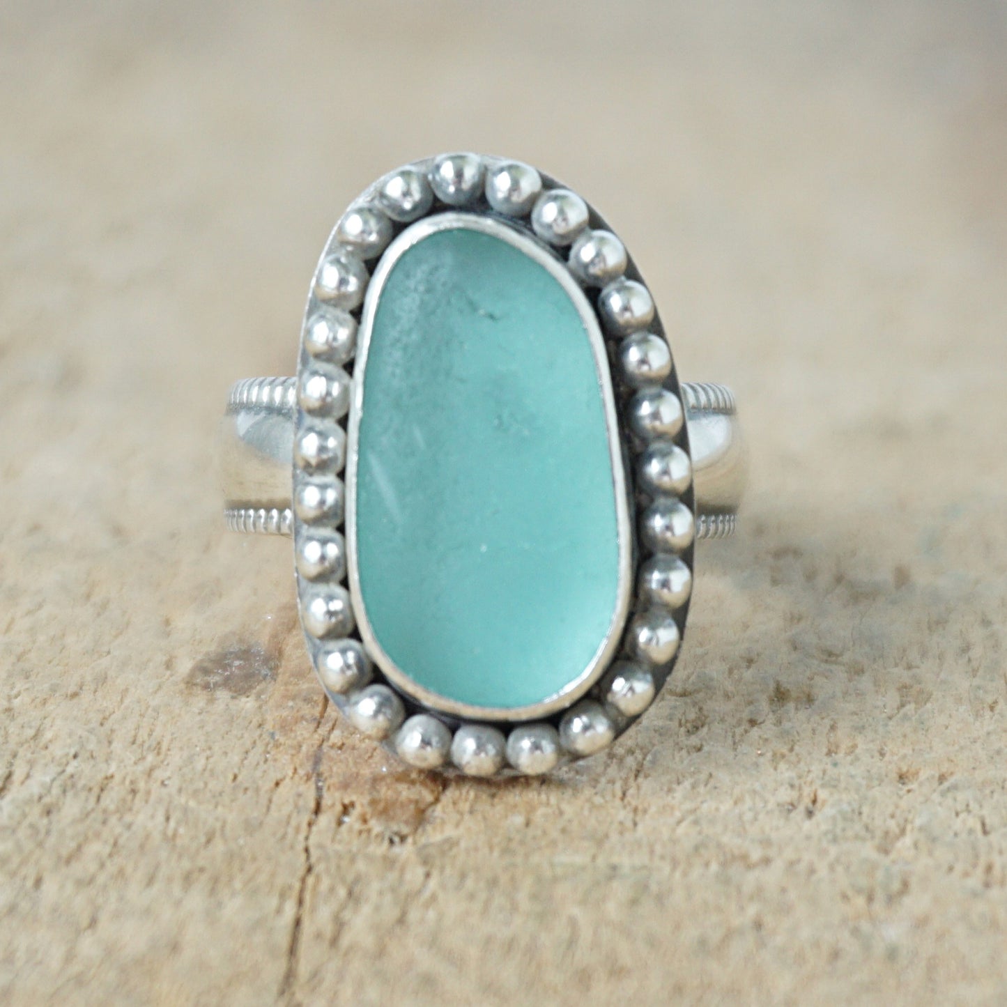 Size 6 1/2 Teal Blue Green Sea Glass Statement Ring