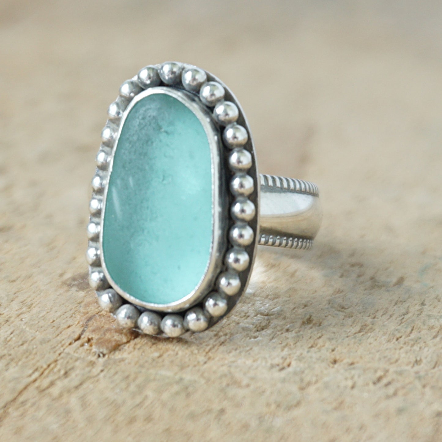 Size 6 1/2 Teal Blue Green Sea Glass Statement Ring