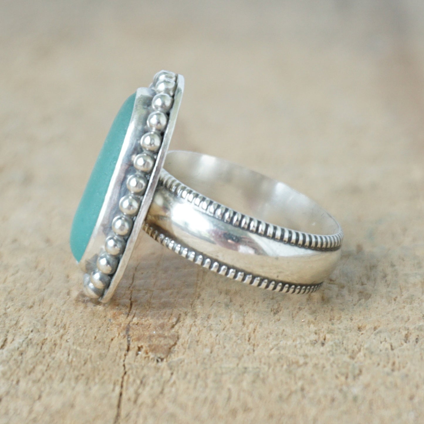 Size 6 1/2 Teal Blue Green Sea Glass Statement Ring