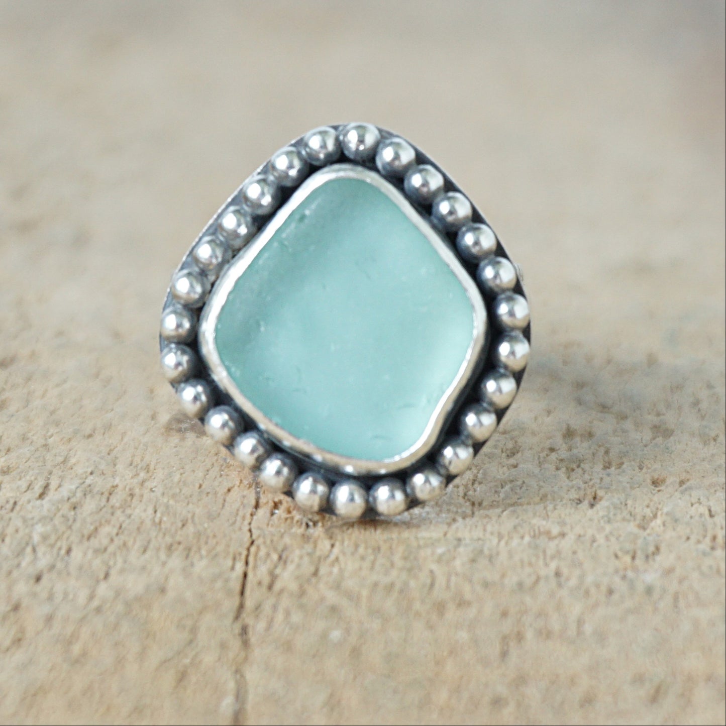 Size 6 1/2 Light Teal Blue Green Sea Glass Statement Ring