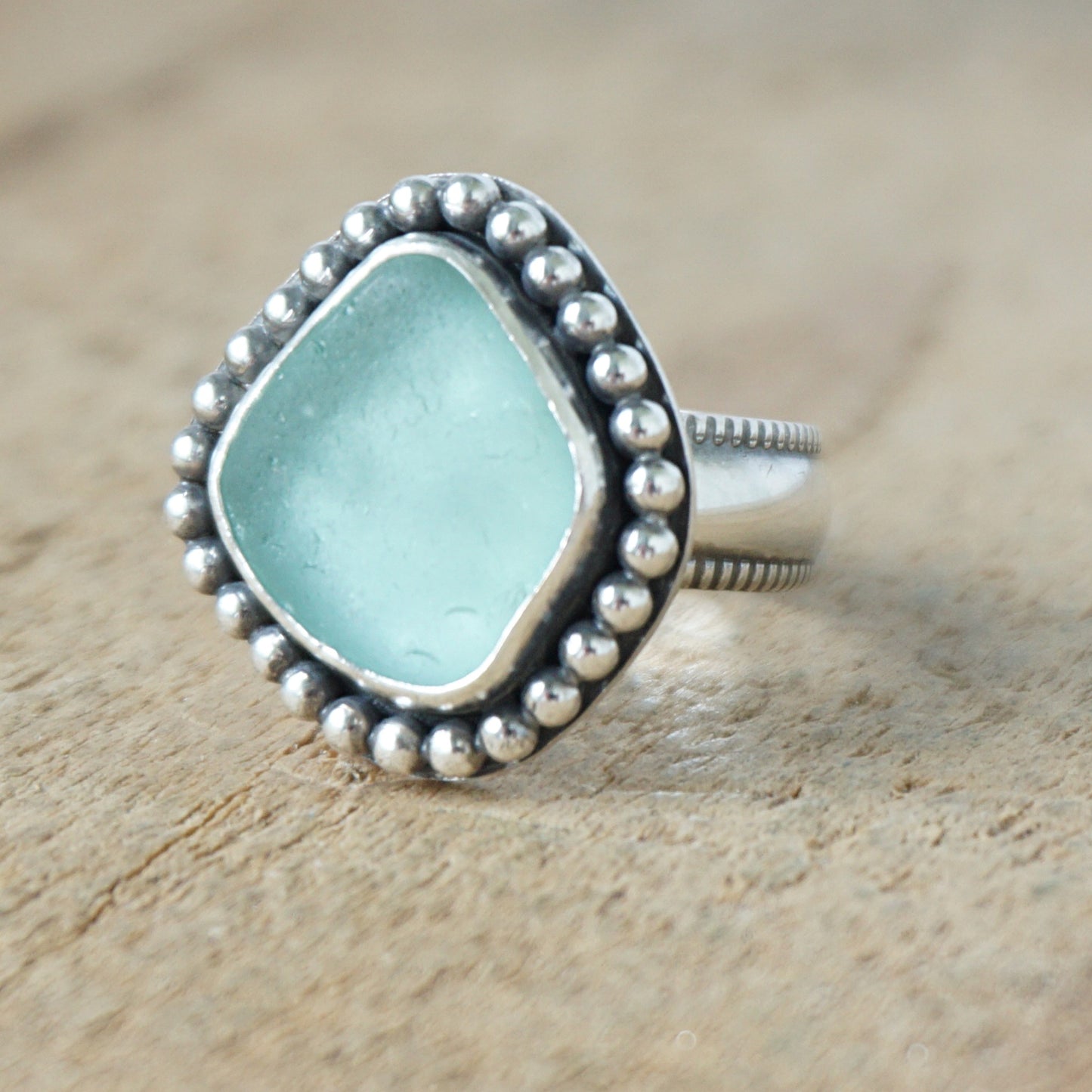Size 6 1/2 Light Teal Blue Green Sea Glass Statement Ring