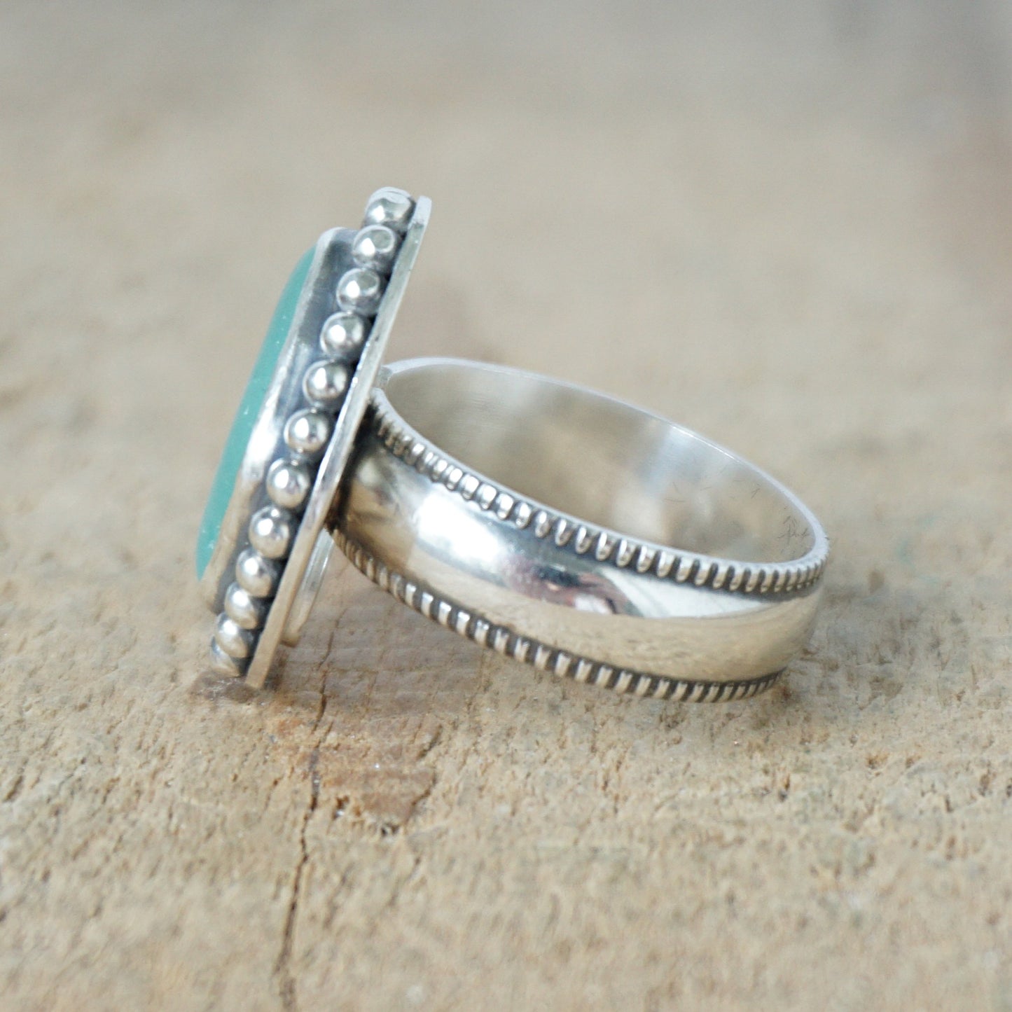 Size 6 1/2 Light Teal Blue Green Sea Glass Statement Ring
