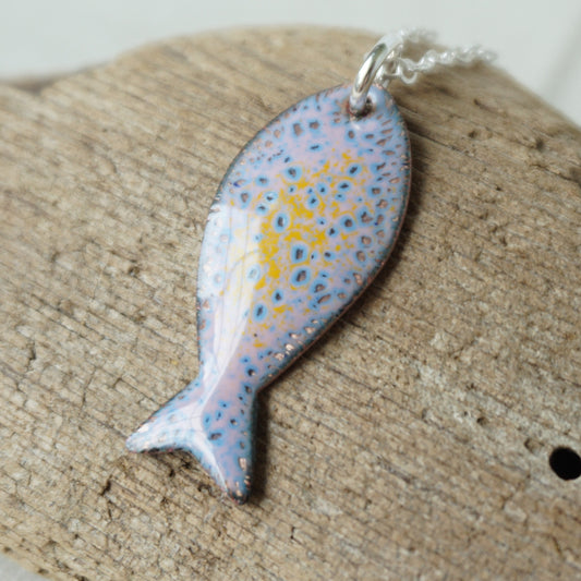 Pink and Blue Enamel Fish Necklace