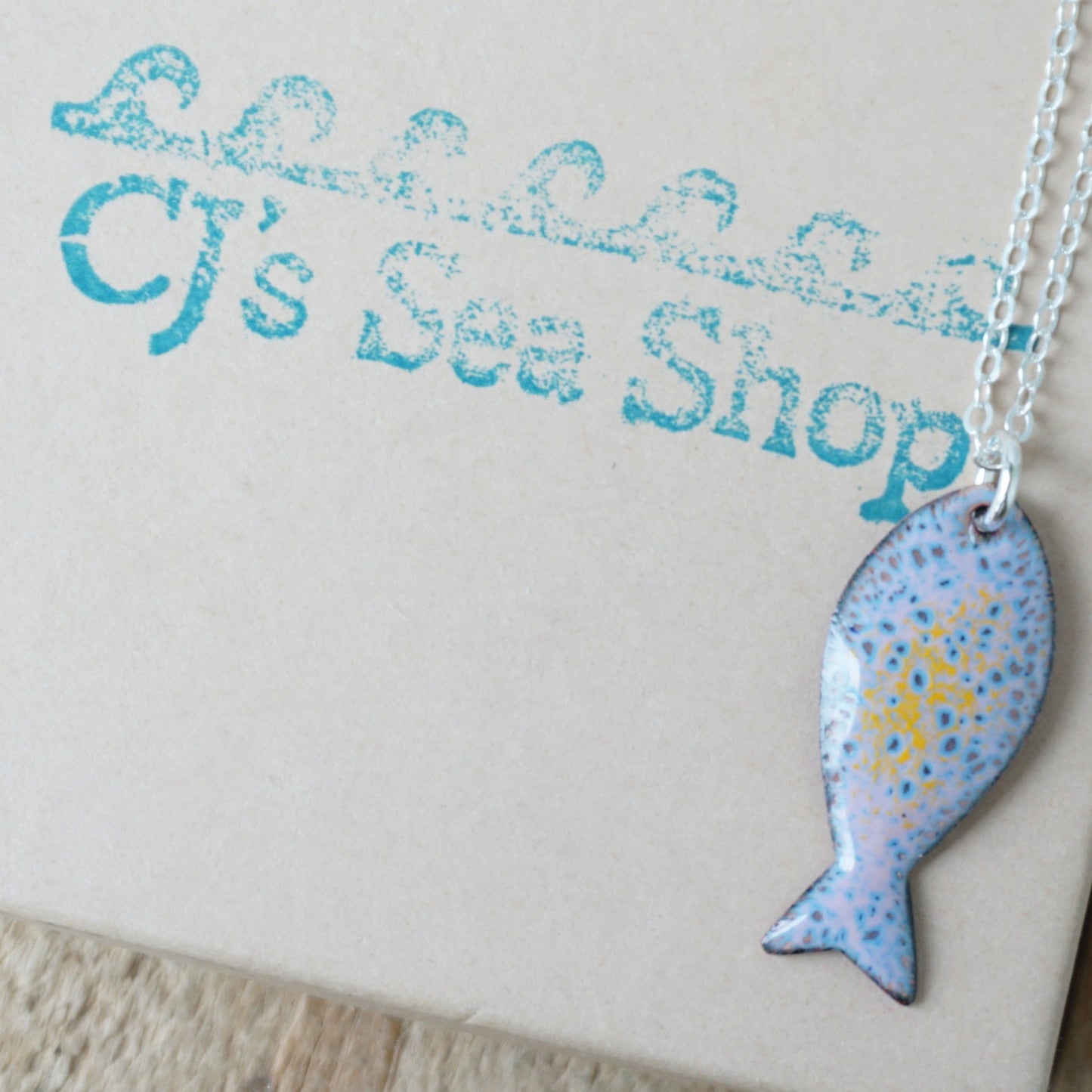 Pink and Blue Enamel Fish Necklace