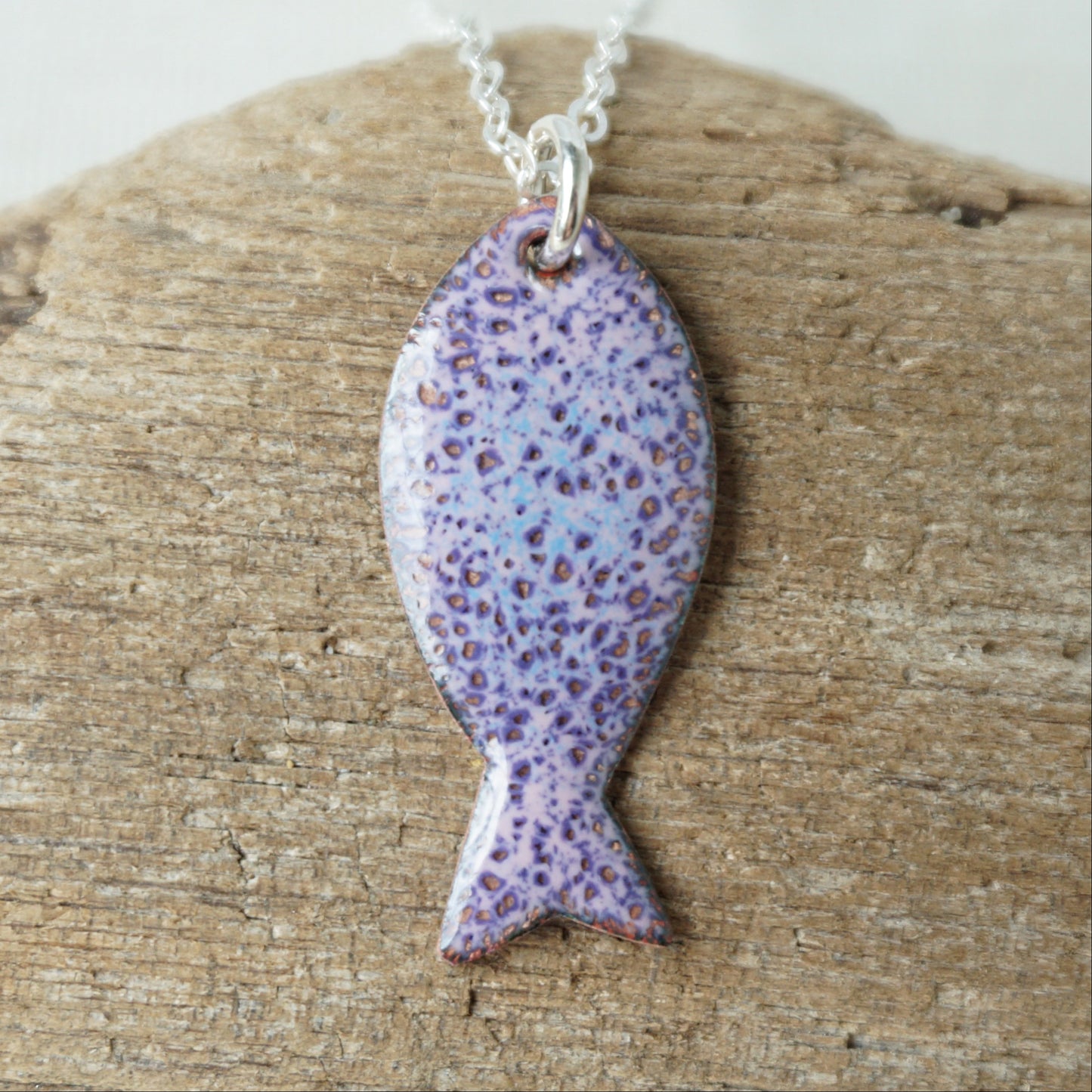 Pink and Purple Enamel Fish Necklace