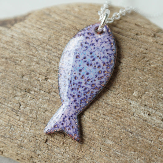 Pink and Purple Enamel Fish Necklace