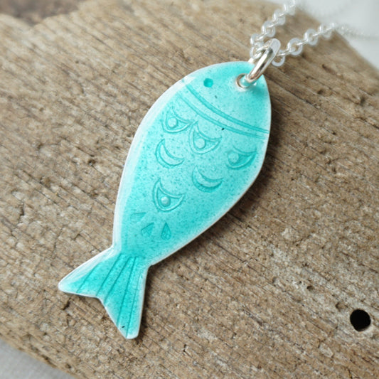 Seafoam Green Enamel Fish Necklace